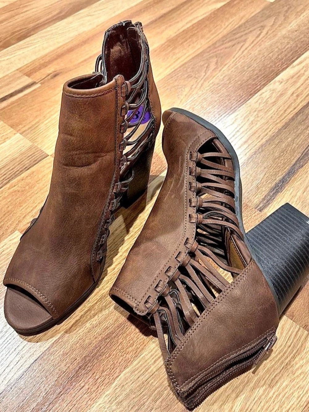 Rampage Brown Cutout Open-Toe Heeled Booties BRAND NEW